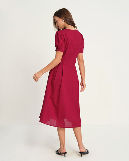 Vestido Midi Rojo con Escote en V