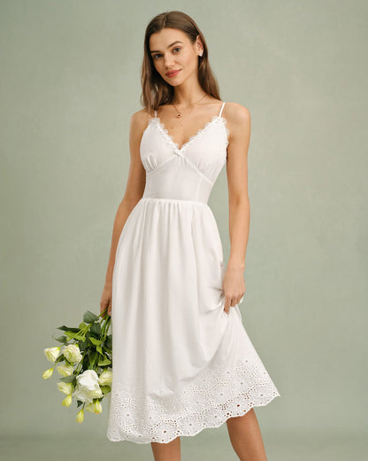 Vestido Midi de Encaje Blanco con Cruce