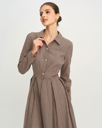 Vestido Midi A-Line de Cuadros Marrón