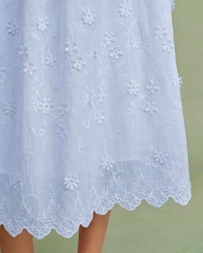 Vestido Midi Texturizado Floral Azul