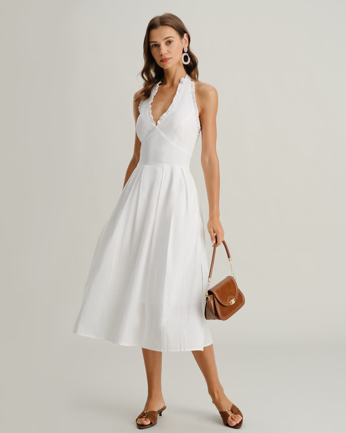 Vestido Midi Sin Mangas con Escote en V Blanco