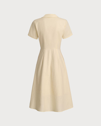 Vestido Midi de Manga Corta Amarillo