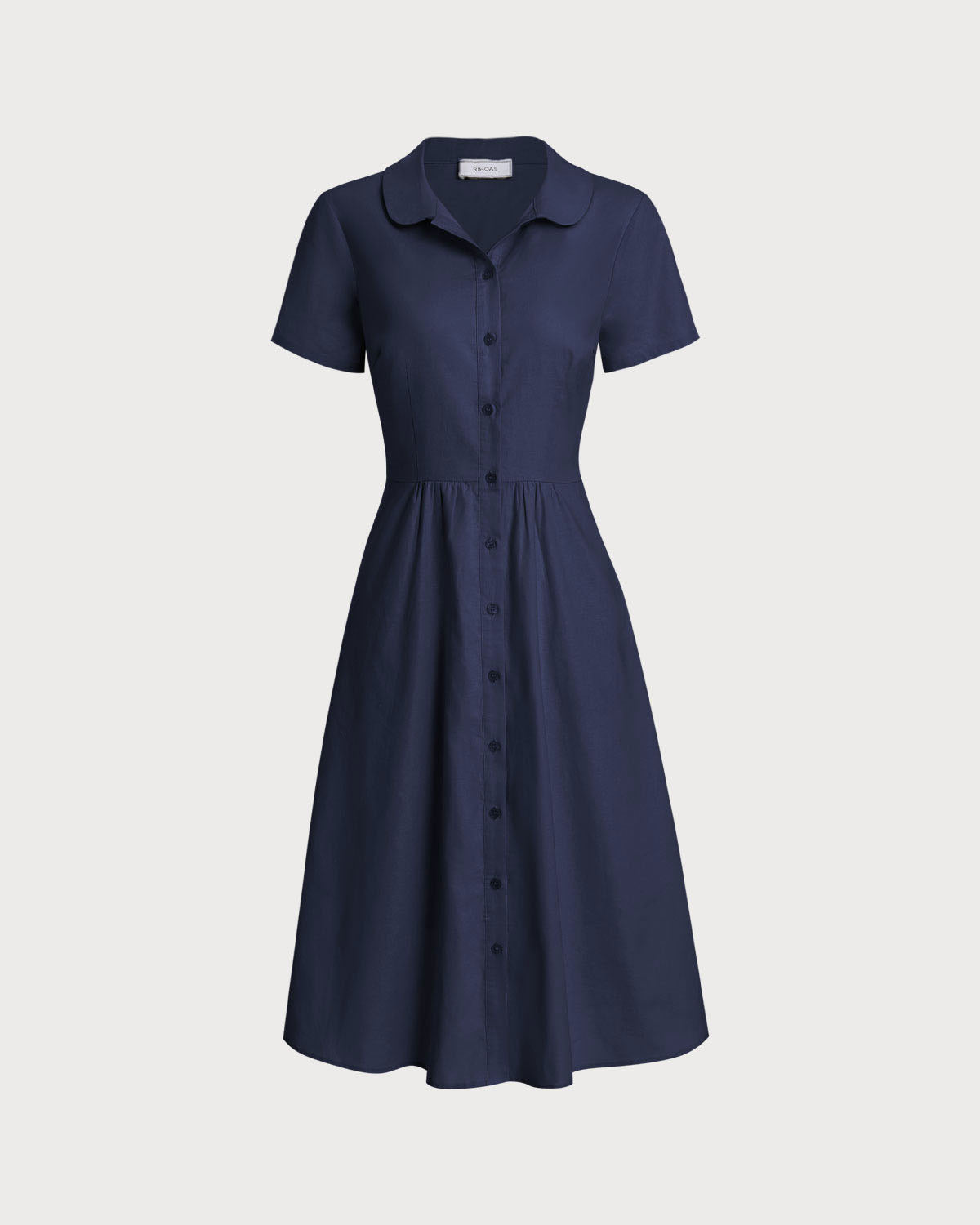 Vestido Midi de Manga Corta en Azul Marino