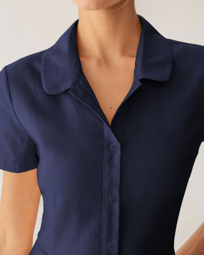 Vestido Midi de Manga Corta en Azul Marino