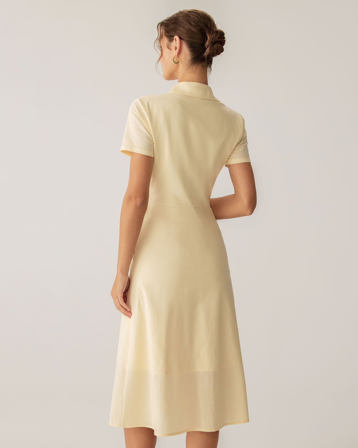 Vestido Midi de Manga Corta Amarillo