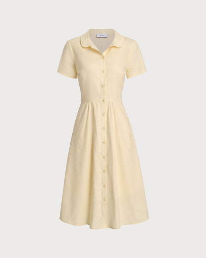 Vestido Midi de Manga Corta Amarillo