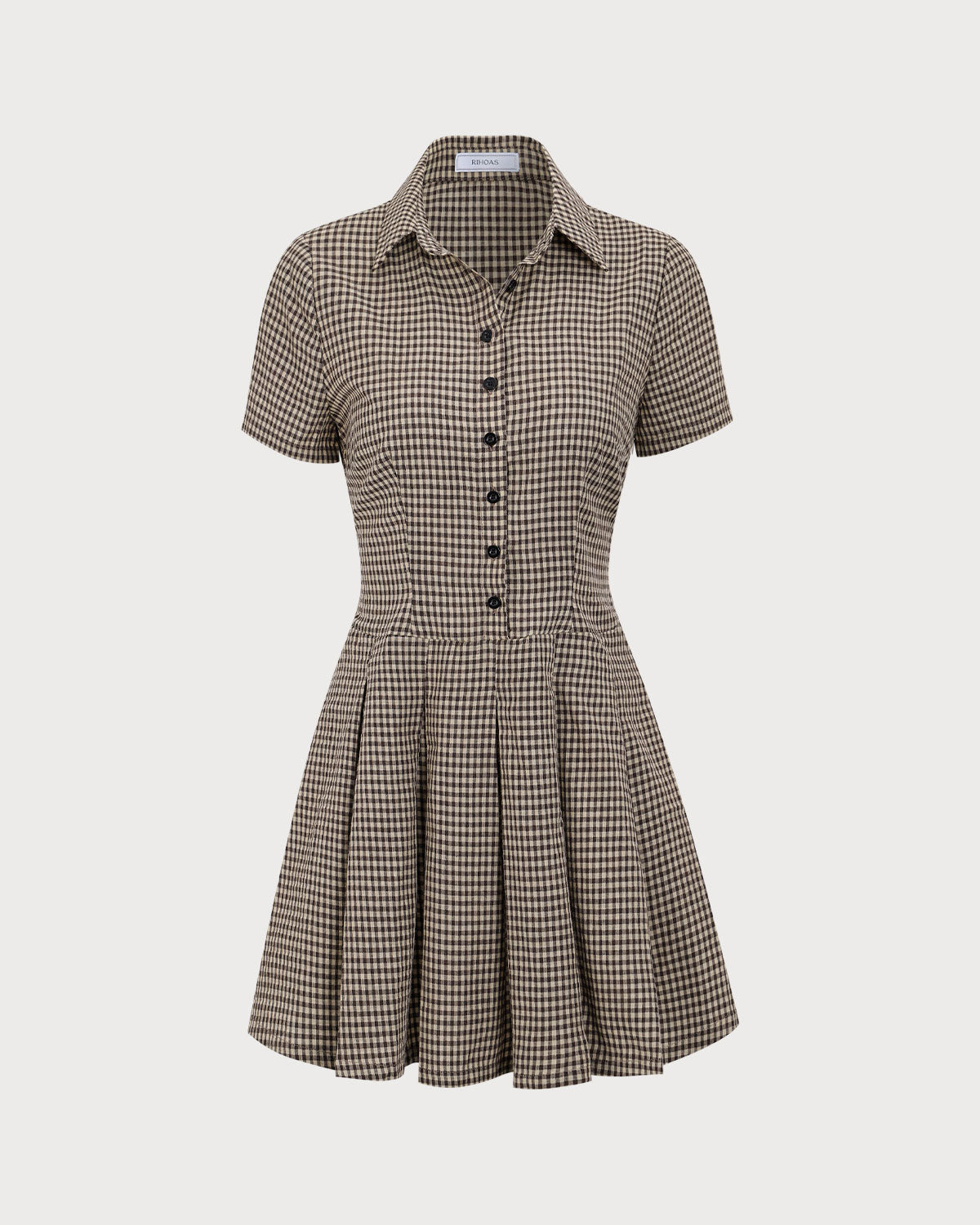 Vestido Mini Plisado de Cuadros Marrón