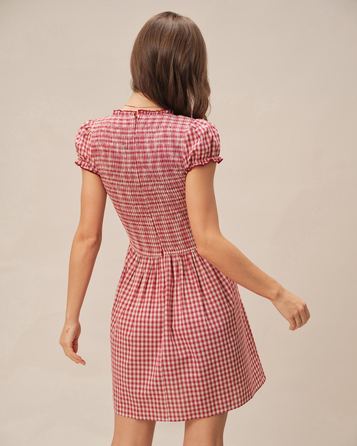 Vestido Mini Cuadros Rojo con Escote en V