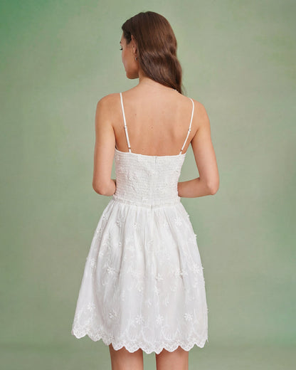 Vestido Mini Slip con Bordado Floral Blanco