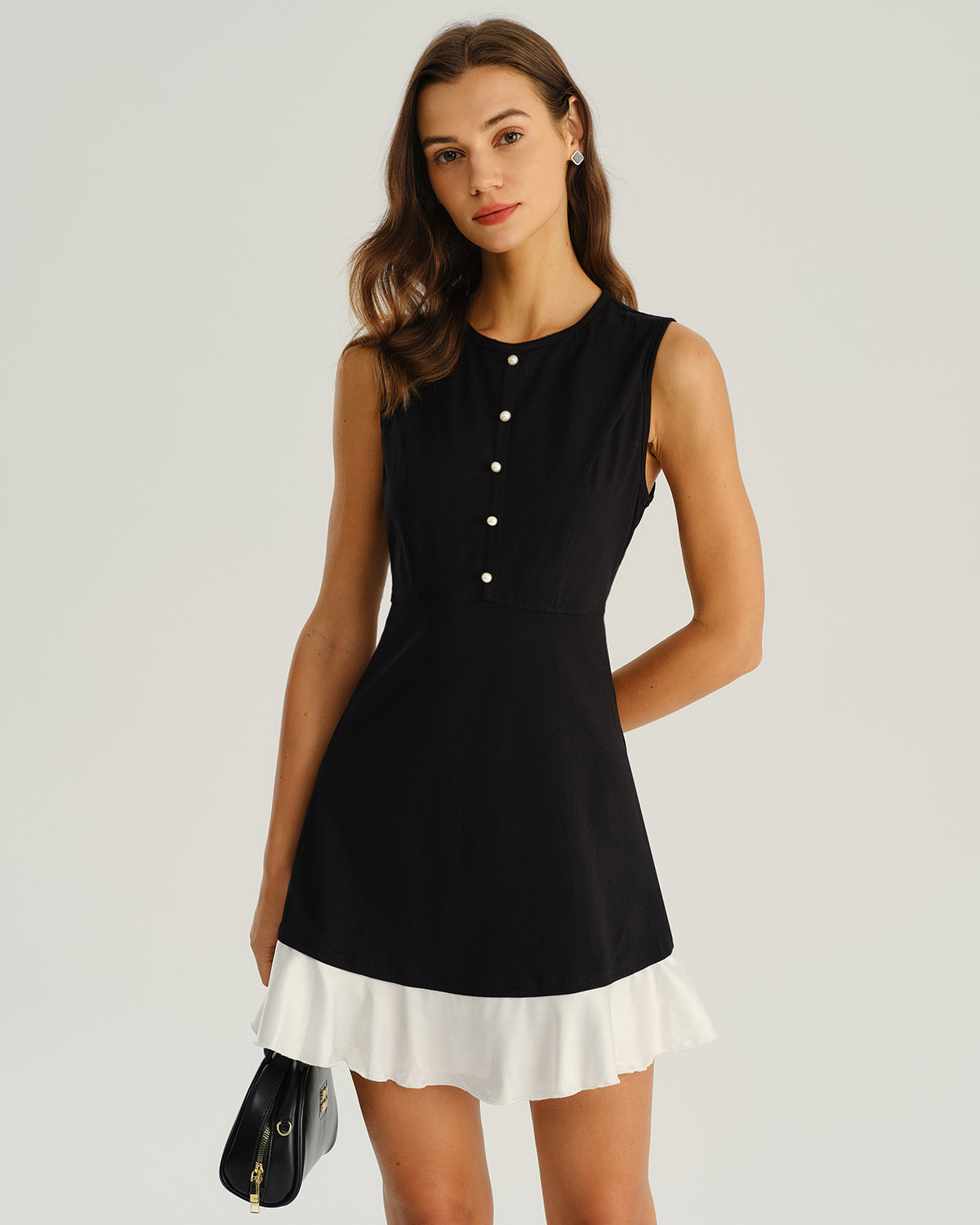 Vestido Mini Sin Mangas A-Line de Contraste Negro