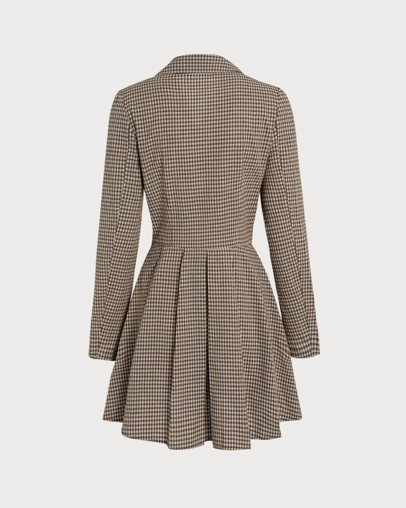 Vestido Mini de Algodón a Cuadros Marrón con Cuello