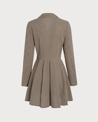 Vestido Mini de Algodón a Cuadros Marrón con Cuello