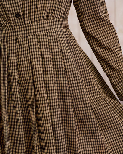Vestido Mini Plisado de Cuadros Marrón