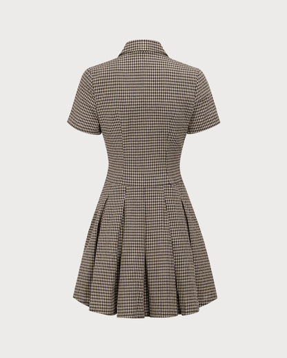 Vestido Mini Plisado de Cuadros Marrón
