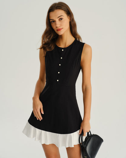 Vestido Mini Sin Mangas A-Line de Contraste Negro