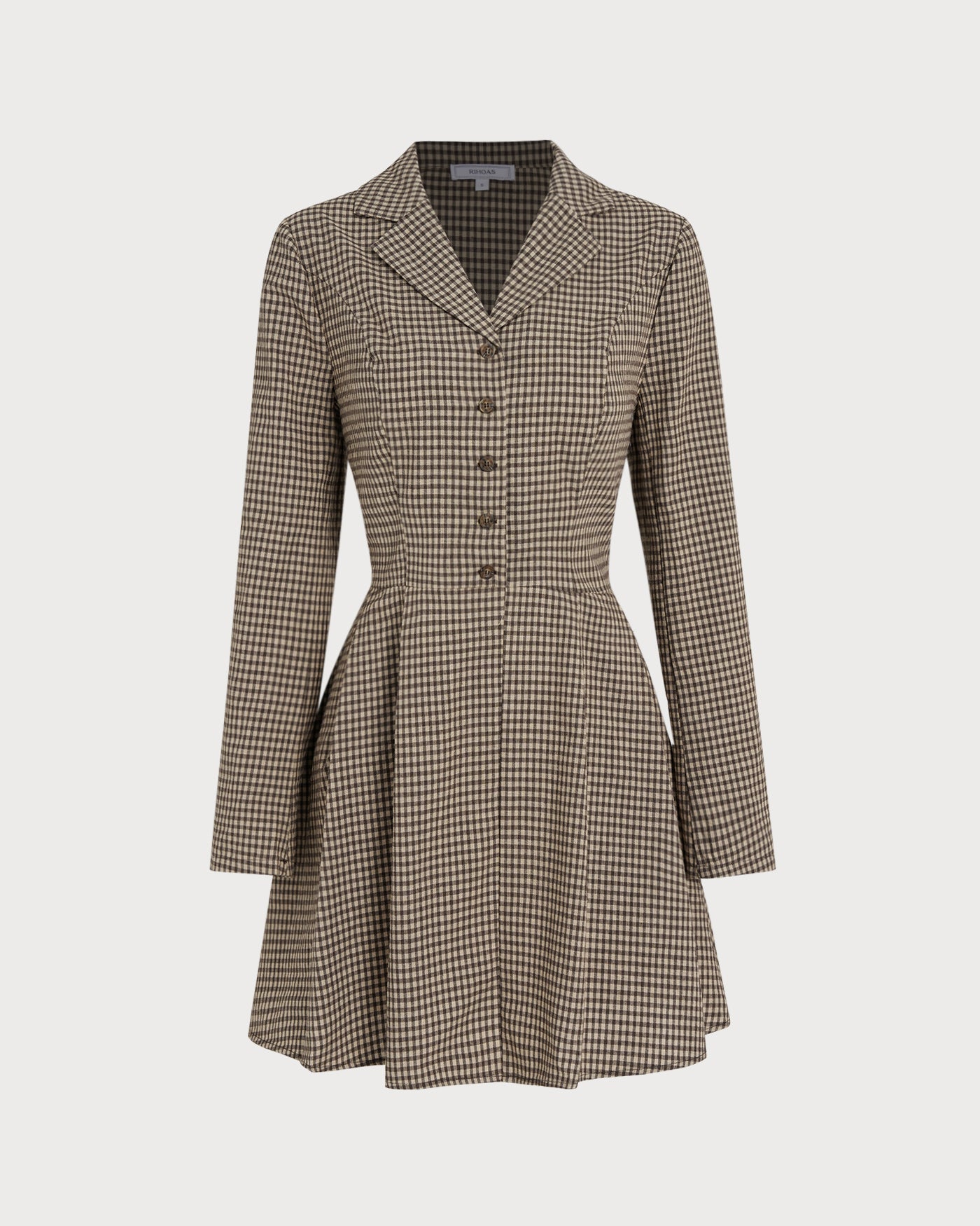 Vestido Mini de Algodón a Cuadros Marrón con Cuello