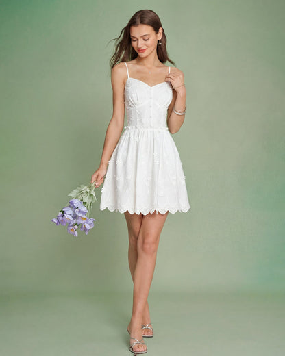 Vestido Mini Slip con Bordado Floral Blanco