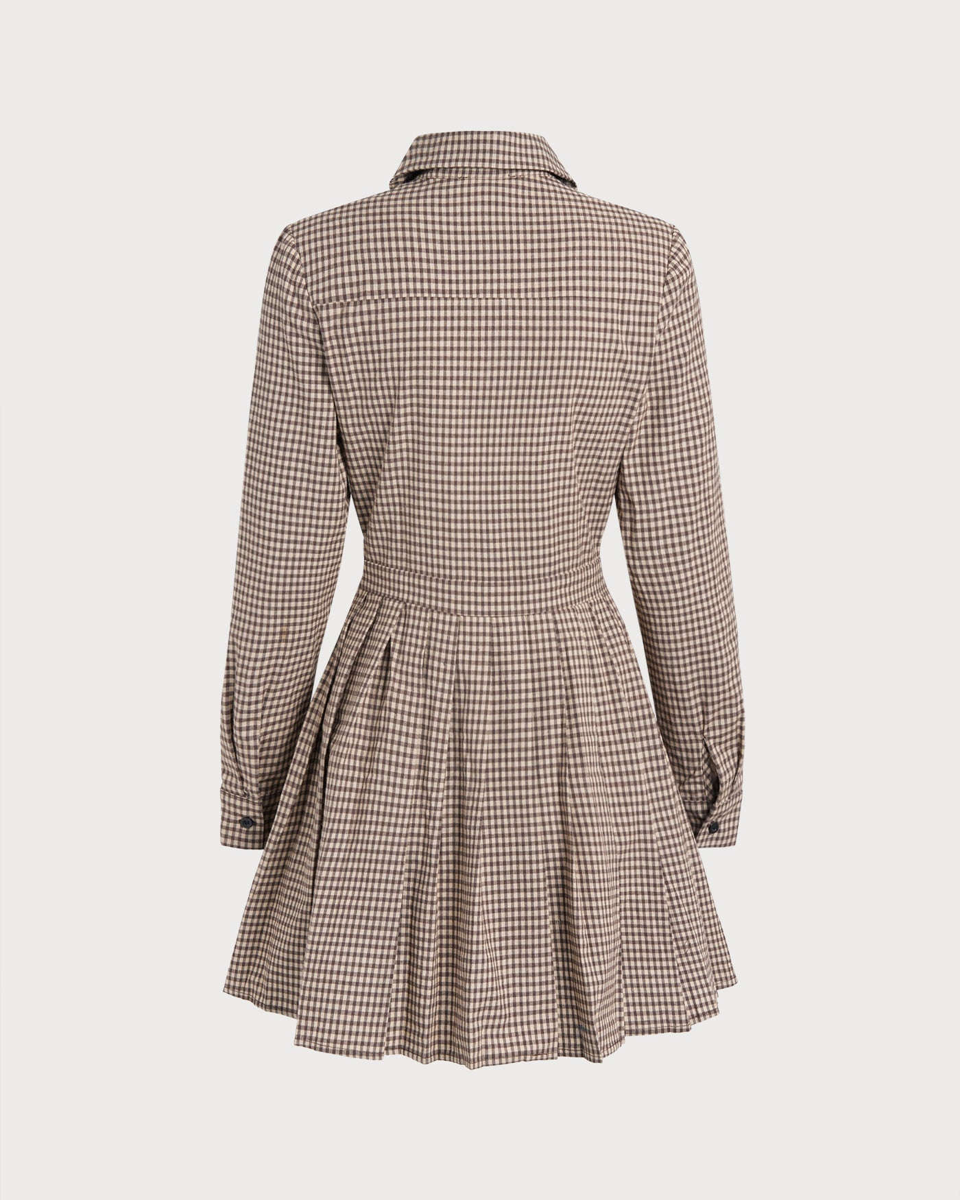 Vestido Mini Plisado de Cuadros Marrón
