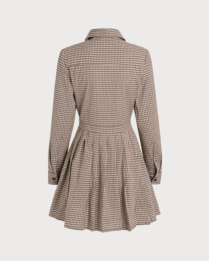 Vestido Mini Plisado de Cuadros Marrón