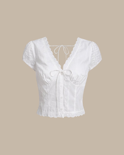 Blusa de Manga Corta Texturizada Blanca
