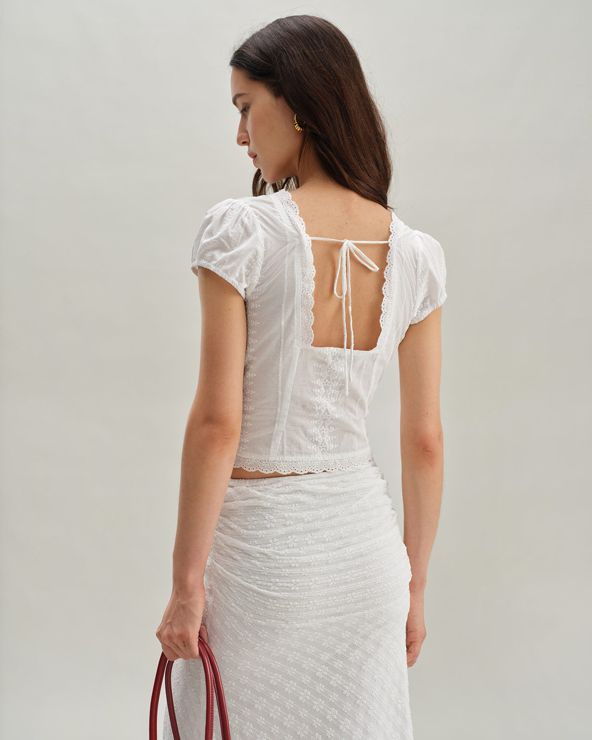 Blusa de Manga Corta Texturizada Blanca