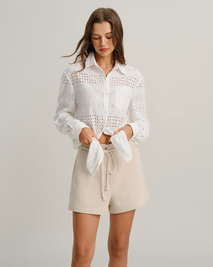 Camisa Casual Suelta Texturizada Blanca
