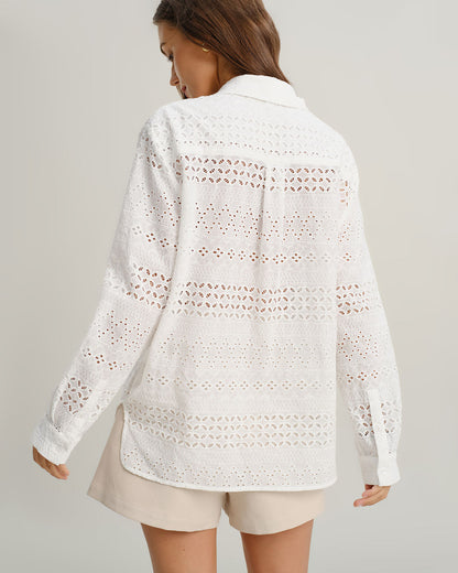 Camisa Casual Suelta Texturizada Blanca