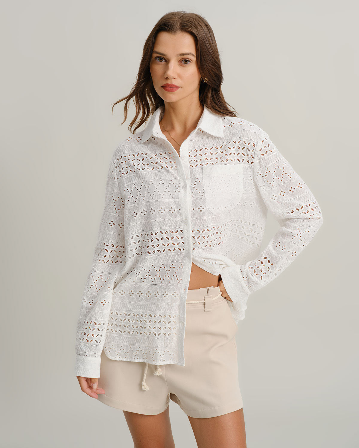 Camisa Casual Suelta Texturizada Blanca