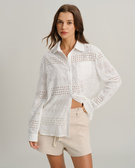Camisa Casual Suelta Texturizada Blanca