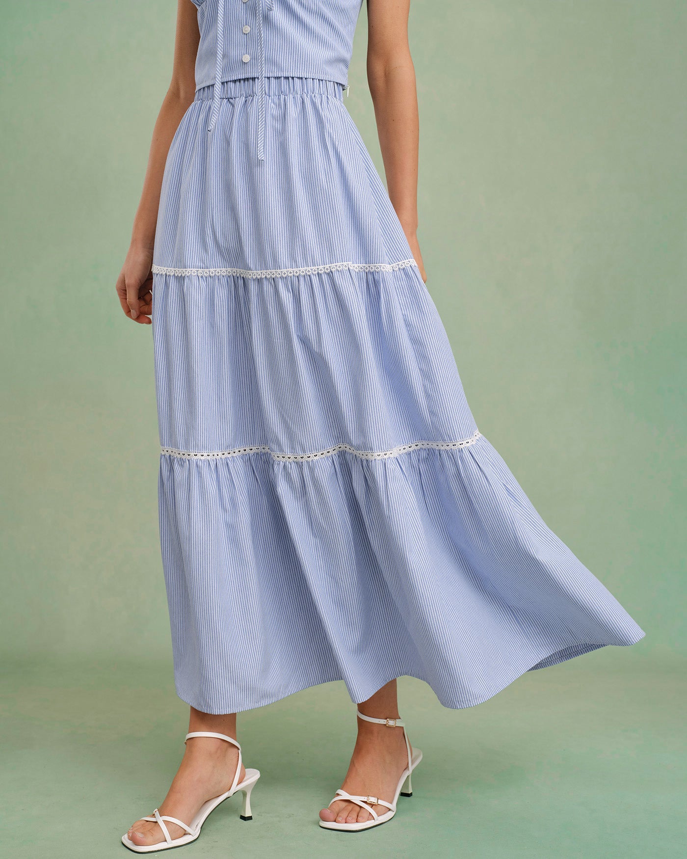 Falda Midi Azul con Cintura Elástica