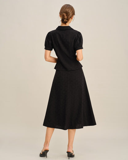 Falda Midi con Bordado Negro