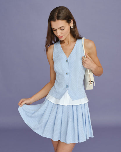 Falda Mini Plisada Texturizada Azul