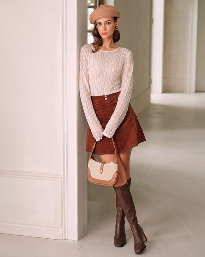 Falda Mini A-Line de Pana Marrón Retro