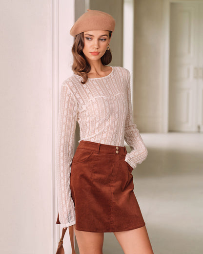Falda Mini A-Line de Pana Marrón Retro