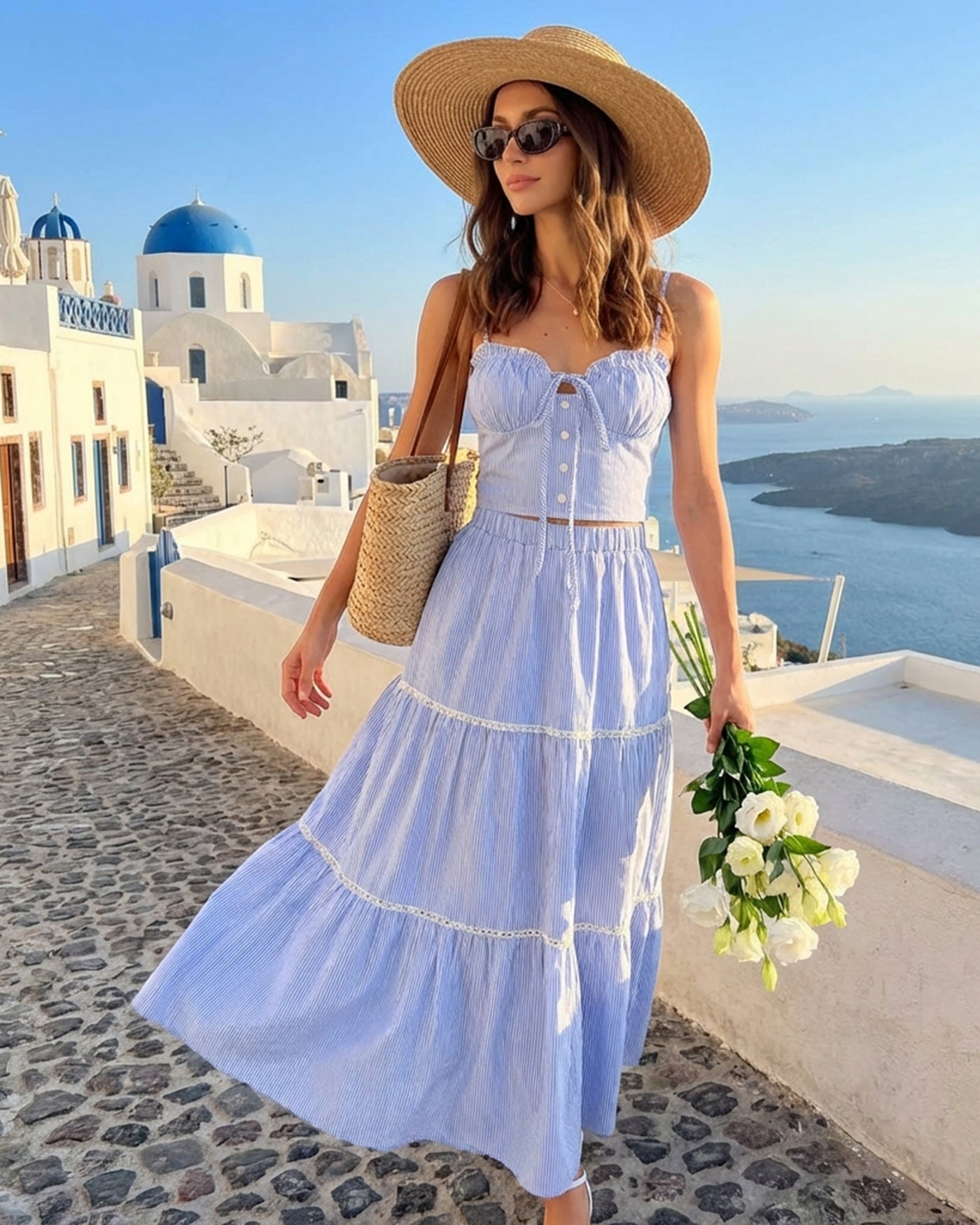 Falda Midi Azul con Cintura Elástica