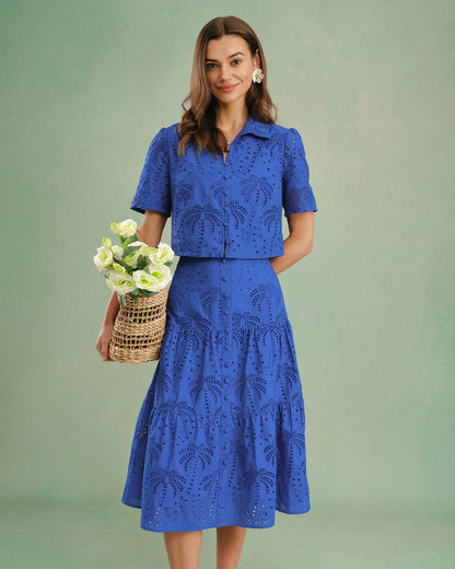 Falda Midi de Bordado Azul