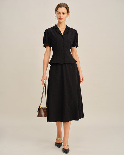 Falda Midi con Bordado Negro
