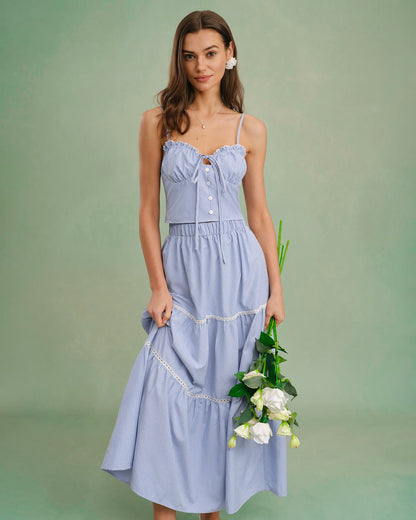 Falda Midi Azul con Cintura Elástica