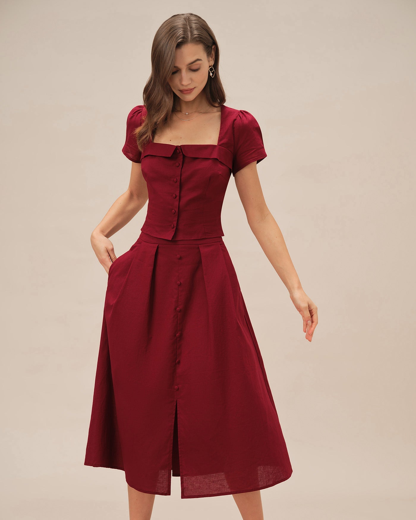 Falda Midi Ruchada Roja con Abertura