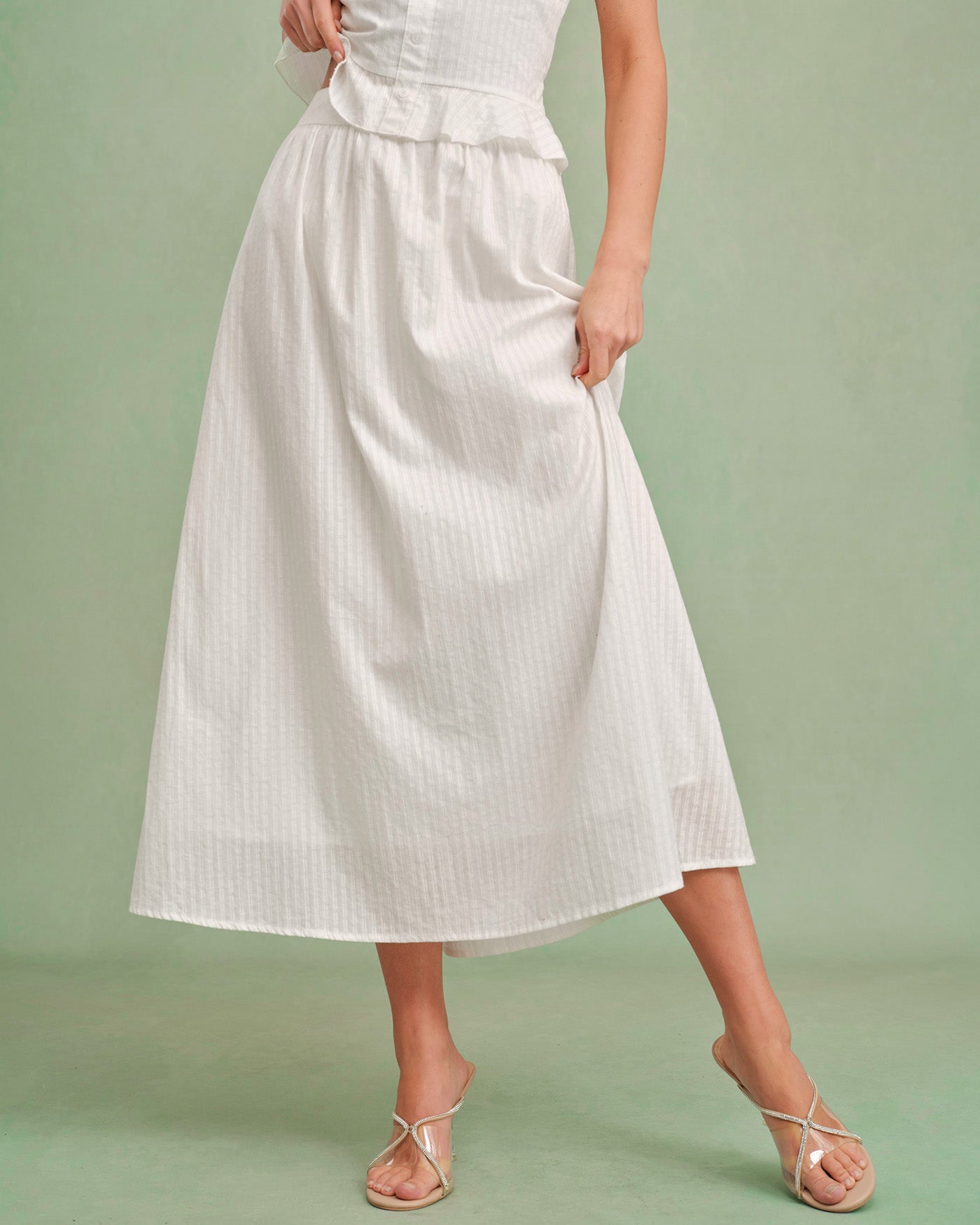 Falda Midi A-Line Sólida Blanca