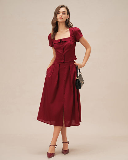Falda Midi Ruchada Roja con Abertura