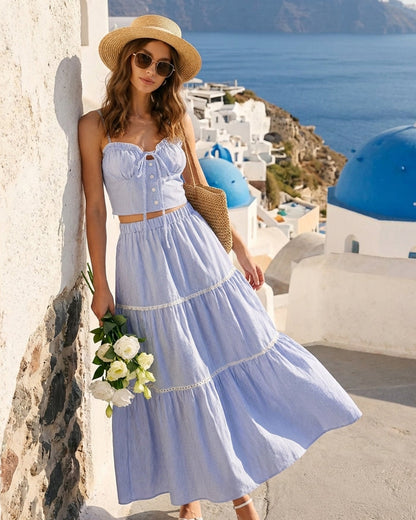 Falda Midi Azul con Cintura Elástica