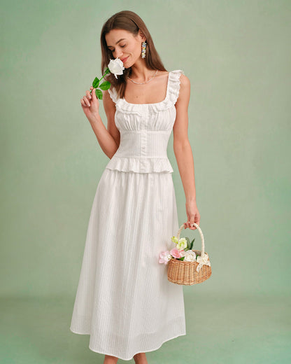 Falda Midi A-Line Sólida Blanca