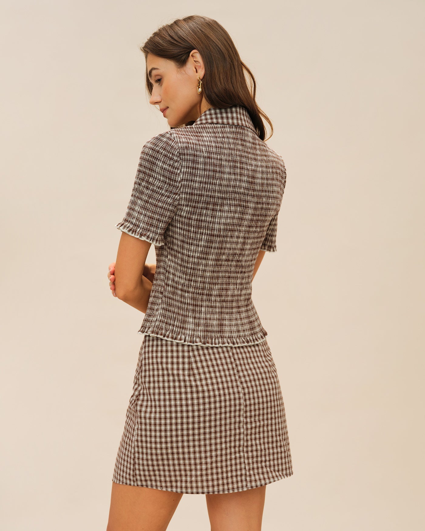 Falda A-Line de Cuadros Marrón