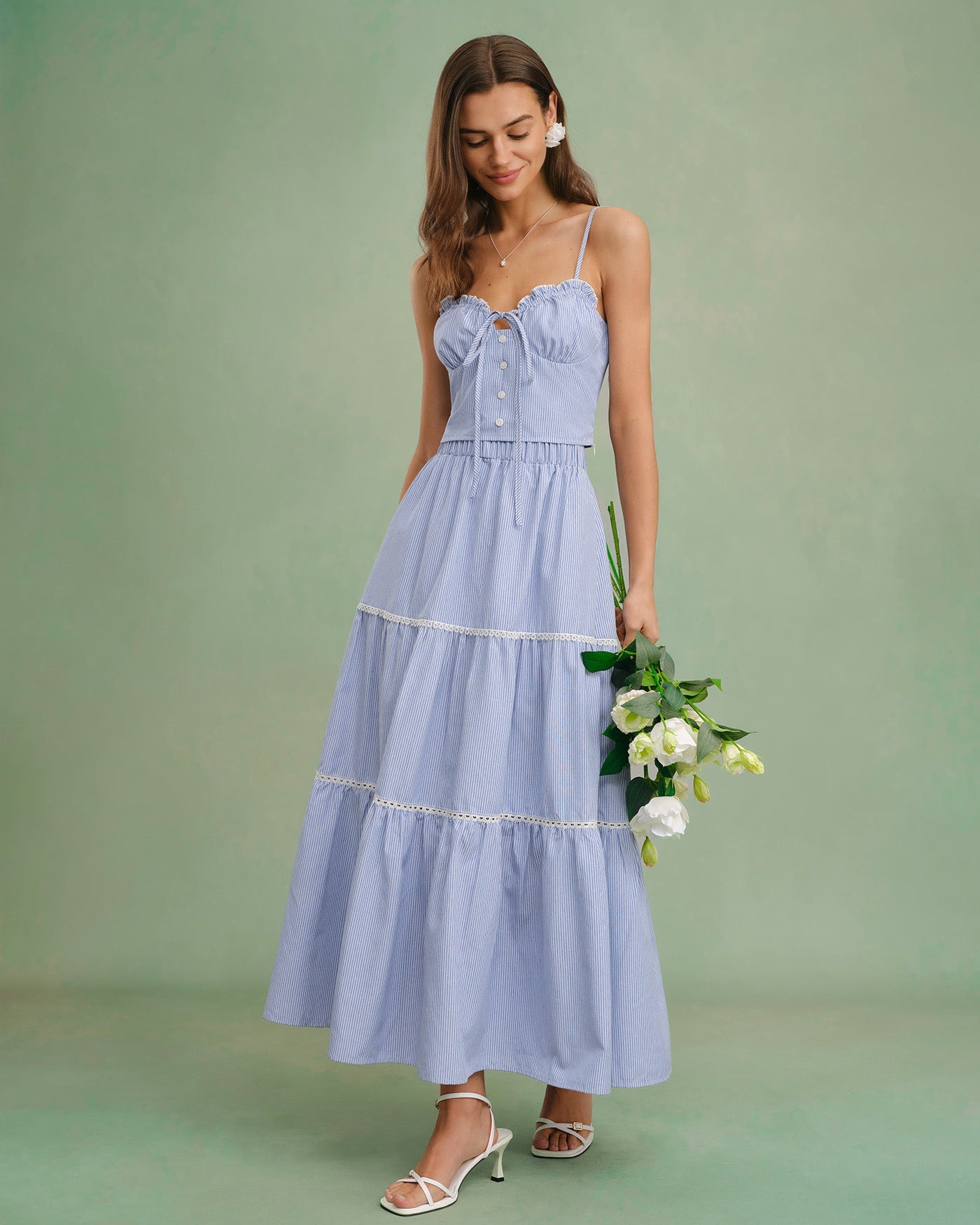 Falda Midi Azul con Cintura Elástica