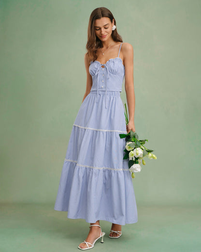 Falda Midi Azul con Cintura Elástica