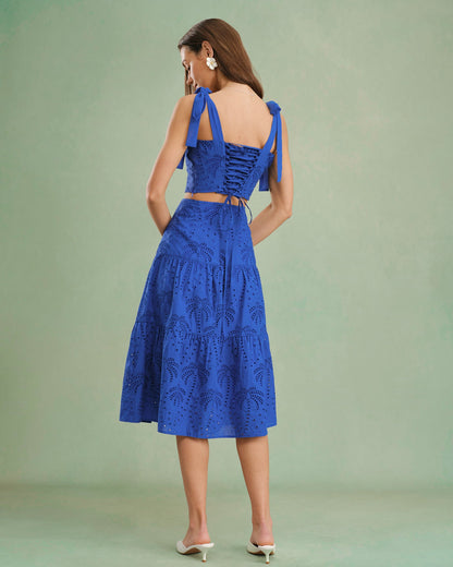 Falda Midi de Bordado Azul