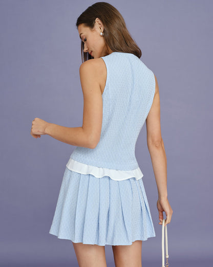 Falda Mini Plisada Texturizada Azul