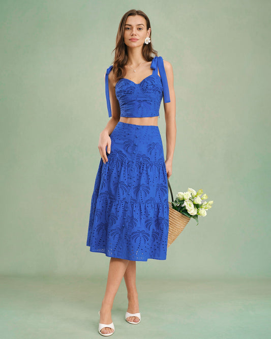 Falda Midi de Bordado Azul