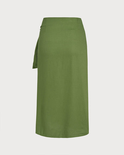 Falda Midi Sólida Verde con Cinta